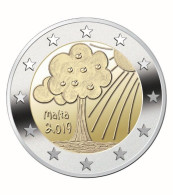 MALTA 2 EURO 2019 COMMEMORATIVO NATURA E AMBIENTE   F.D.C. B.U.  FROM ROLLS - Malte