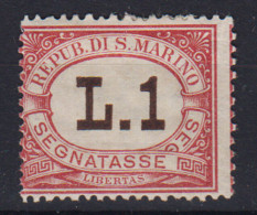 SAN MARINO 1897 - 1919 SEGNATASSE 1 LIRA N.6 G.O MLH* - Unused Stamps