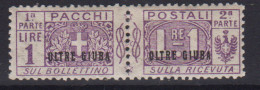 COLONIE OLTRE GIUBA 1925 PACCHI POSTALI NODO 1 LIRA N.6 G.O MH* - Oltre Giuba