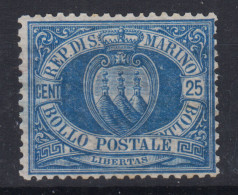 SAN MARINO 1894-99 STEMMA 25 CENTESIMI N.30 SENZA GOMMA - Gebruikt