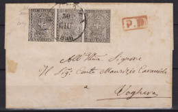 PARMA 1852 STRISCIA 10 CENTESIMI BIANCO N.2 USATA SU BUSTA CERT. COLLA - Parma