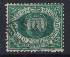 SAN MARINO 1894-99 STEMMA 5 CENTESIMI N.27 US. BEN CENTRATO - Used Stamps