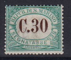 SAN MARINO 1897 - 1919 SEGNATASSE 30 CENTESIMI N.3 G.O MLH* - Nuovi