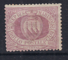 SAN MARINO 1894-99 STEMMA 20 CENTESIMI N.29 G.O MLH* - Ungebraucht