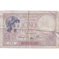 France, 5 Francs, Violet, 1939, Y.59848, B, Fayette:04.4, KM:83 - 5 F 1917-1940 ''Violet''