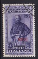 COLONIE EGEO RODI 1932 GARIBALDI 5 LIRE + 1 LIRA N.29 USATO - Egeo (Rodi)