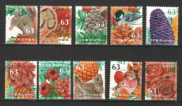 JAPAN 2019 AUTUMN GREETINGS LEAVES & FRUITS,SQUIRREL,BIRD,ANIMAL, 63 YEN COMP. SET OF 10 STAMPS USED (**) - Oblitérés