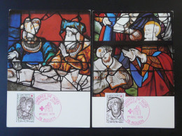 Carte Maximum Card (x2) Vitraux Stained Glass Windows Croix Rouge Red Cross Rouen 76 Seine Maritime 1979 - Verres & Vitraux