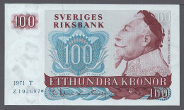 Sweden Svezia Suède Schweden 1971 100 Kronor Replacement / Star AUNC+/-UNC Consecutive Nr. 1 *X-RARE* - Suède