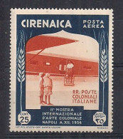 CIRENAICA  COLONIA ITALIANA  POSTA AEREA  1934  2°MOSTRA D'ARTE COLONIALE A NAPOLI SASS. 24  MLH VF - Cirenaica