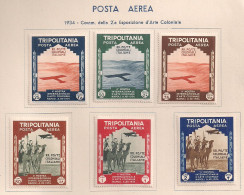 COLONIE ITALIANE TRIPOLITANIA  POSTA AEREA 1934 2°MOSTRA INTERNAZIONALE D'ARTE COLONIALE SASS. 41-46 MLH VF - Tripolitaine