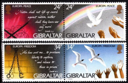 GIBRALTAR 1995 EUROPA: Victory-50. Slavery And Freedom Symbols. 2 Pairs, MNH - 1995