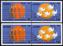 GREECE 1995 EUROPA: Victory-50. Prisoners, Peace Doves. 2 Pairs, MNH - 1995