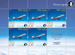 Finland Finnland Finlande 2019 Legend Of Aviation Plane TU-134 Peterspost Sheetlet Of 5 Stamps With Label Mint - Blokken & Velletjes