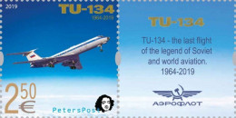 Finland Finnland Finlande 2019 Legend Of Aviation Plane TU-134 Peterspost Stamp With Label Mint - Neufs