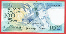 Portugal - Billet De 100 Escudos - Fernando Pessoa - 24 Novembre 1988 - P179f - Portogallo
