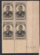 NOUVELLE CALEDONIE - 1945 - N°YT. 257 - Félix Eboué 2f - Bloc De 4 Coin Daté - Neuf Luxe ** / MNH - Neufs