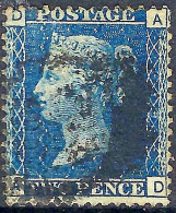 GREAT BRITAIN 1858 QV 2d BLUE PLATE 15 "DA" SG47 Used - Oblitérés