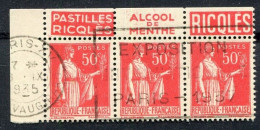 !!! 50C PAIX TII BANDE DE 3 AVEC PUBS RIQLES OBLITEREE - Used Stamps