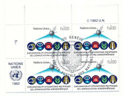 Bloc 4 Timbres  Oblitérés NATIONS UNIS XII-9 Exploration Et Utilisation Pacifique De L'espace Extra-atmosphérique 1982 - Gebruikt