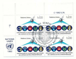 Bloc 4 Timbres  Oblitérés NATIONS UNIS XII-9 Exploration Et Utilisation Pacifique De L'espace Extra-atmosphérique 1982 - Gebraucht