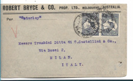 AUSTRALIEN 002 / Die Erste Känguru Ausgabe Von 1913 Im Paar Auf Firmenbrief Nach Milano, Italien - Covers & Documents