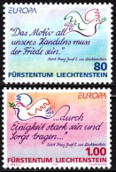 LIECHTENSTEIN 1995 EUROPA: Victory-50. Peace. Citations From Prince. Complete Set, MNH - 1995