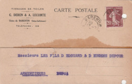 CARTE POSTALE   CORRESPONDANCE 1928 VENANT TISSAGES ET TOILES G.DEREN ET LECOMPTE BARENTIN - Manuscrits