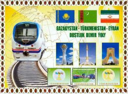 Turkmenistan 2014, Railway Kazakhstan-Turkmenistan, Trains, Block RARE - Turkmenistan
