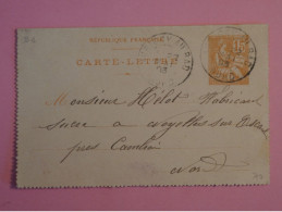 DC20 FRANCE BELLE  CARTE ENTIER MOUCHONS 15C  1903 PETIT BUREAU AUBIGNY  A CAMBRAI +     + AFF. INTERESSANT+++ - Cartes Précurseurs