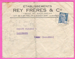 Enveloppe Commerciale Des Ets Rey Frères & Cie Usine Du Banc-Rouge à St Marcel D'Ardèche 1951 - 1900 – 1949