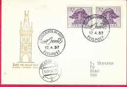 SVERIGE - FIRST REGULAR FLIGHT SAS  FROM STOCKHOLM TO PRAGUE *17.4.57* ON OFFICIAL COVER - Lettres & Documents