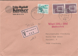 Bund Wertbrief 500 DM Mit V Zettel 4500 Osnabrück 13 Porto 4,40 DM 1979 - R- & V- Labels