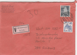 Bund Wertbrief 500 DM Mit V Zettel 7860 Schopfheim 1 Porto 5,90 DM 1987 - Etiquettes 'Recommandé' & 'Valeur Déclarée'
