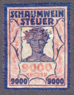 Sparkling Wine Champagne Schaumwein Steuer Wine Grape Alcohol Drink Austria 9000 Revenue Tax Seal Fiscal 1922 Inflation - Fiscali