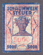 Sparkling Wine Champagne Schaumwein Steuer Wine Grape Alcohol Drink Austria 5000 Revenue Tax Seal Fiscal 1922 Inflation - Revenue Stamps