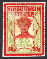 Sparkling Wine Champagne Schaumwein Steuer Wine Grape Alcohol Austria Revenue Tax Seal Fiscal 1925 1 Schilling - Revenue Stamps