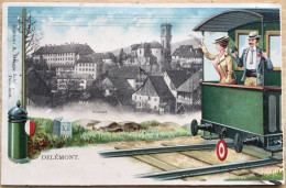 Delémont Art Card Train Edit Meister Schild Gaufrée Embossed Chemin De Fer Gare - Delémont