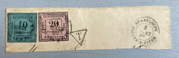 2 Timbres Guadeloupe Oblitérés 1886 (10 & 20 Centimes - à Percevoir) Sur Coin D’enveloppe) - Antillen