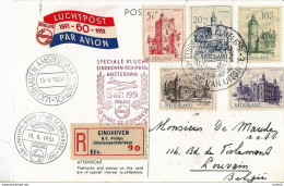 -PAYS BAS,1951,enveloppe Recommandé Eindhoven,Vol Spécial,15/5/1951-timbres,série N° 554/558- - Poste Aérienne