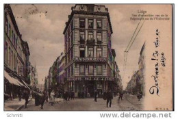 LIEGE;Vue D'ensemble Rue De La Régence Et Rue De L'université-Maison Mauguin, Brasserie à L'angle - Magasins