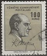 TURKEY 1966 Kemal Ataturk And Signature - 100k. - Black And Drab FU - Usados