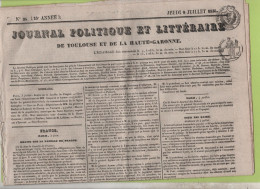 JOURNAL POLITIQUE TOULOUSE 09 07 1835 - CHARLES X PRAGUE - PROCES LYON - EXPOSITION DE 1835 - AFFAIRE DE LA RONCIERE - 1800 - 1849