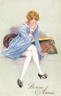 PC F. FABIANO, ARTIST SIGNED, GLAMOUR, BONNE ANNÉE, Vintage Postcard (b49691) - Fabiano