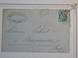 DD1 FRANCE BELLE  LETTRE RR  1871  BORDEAUX A BISCAROSSE  VIA PARENTIS +EMISSION DE BORDEAUX  N°46A  TB  ++ - 1870 Bordeaux Printing