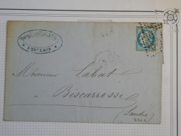 DD1 FRANCE BELLE  LETTRE RR  1871  BORDEAUX A BISCAROSSE  VIA PARENTIS +EMISSION DE BORDEAUX  N°46A  TB  ++ - 1870 Ausgabe Bordeaux