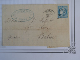 DD1 FRANCE BELLE  LETTRE RR  1871  TOURS A BELIN  +EMISSION DE BORDEAUX  N°46A  BLEU CLAIR   ++ - 1870 Bordeaux Printing