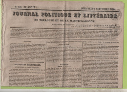JOURNAL POLITIQUE TOULOUSE 09 09 1835 - LA FOUDRE - LONS LE SAULNIER - KALISCH - DOMGERMAIN - BATEAUX A VAPEUR  AMERIQUE - 1800 - 1849