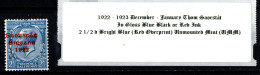 1922 -1923 December - January Thom Saorstát In Gloss Black Or Red Ink 2 1/2 D Blue (Red Overprint ) Unmounted Mint (UMM) - Ongebruikt