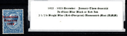 1922 -1923 December - January Thom Saorstát In Gloss Black Or Red Ink 2 1/2 D Blue (Red Overprint ) Unmounted Mint (UMM) - Unused Stamps